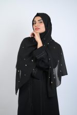 Elegant Black Hijab With Pearl Embellishments