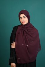 Elegant Maroon Hijab Scarf With Pearl Accents