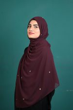 Elegant Maroon Hijab Scarf With Pearl Accents