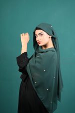 Stylish Dark Green Hijab With Crystal Studs