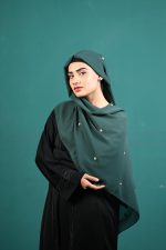 Stylish Dark Green Hijab With Crystal Studs