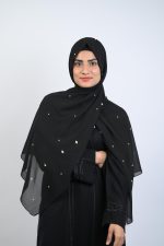 Elegant Black Hijab With Pearl Embellishments